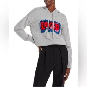 Aqua x Kerri Rosenthal Loved Graphic Sweater Hoodie Womens Size XS Grey  Cozy
